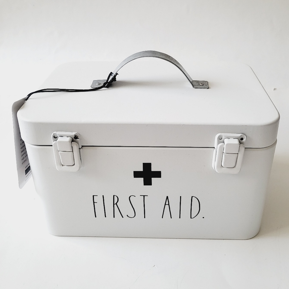 Rae Dunn White First Aid Metal Box with Black Cross